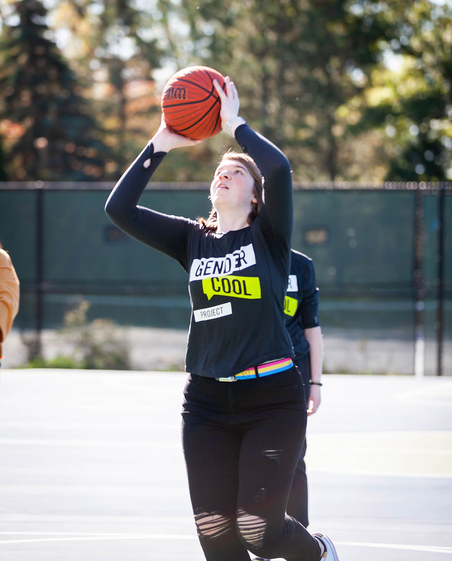 Playing basketball